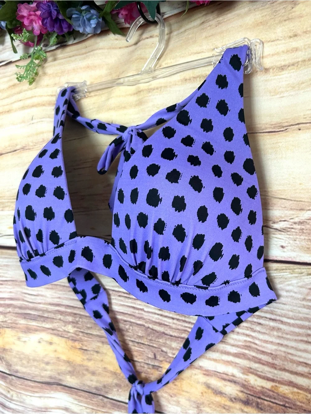 Victoria’s Secret Purple Black Polka Dot Padded Swim Bikini Top M